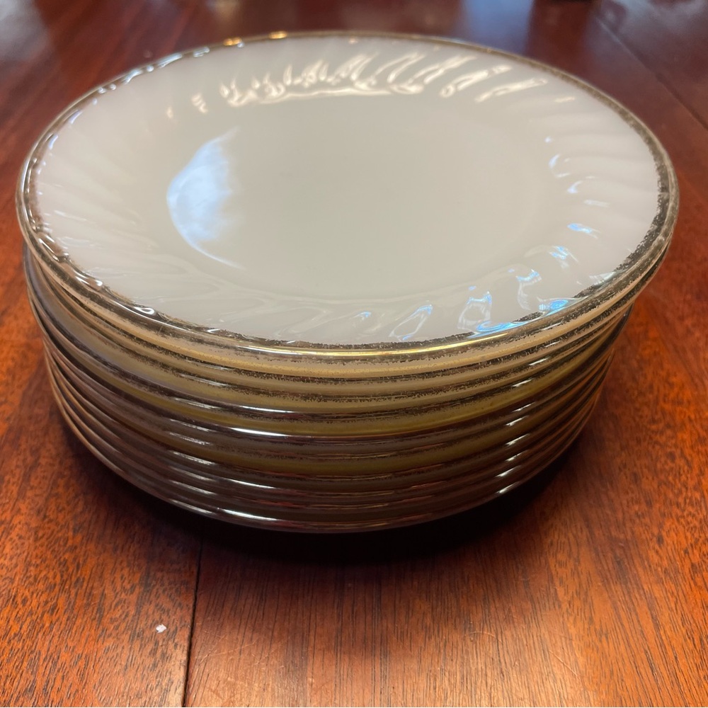 Vintage Anchor Hocking FireKing milk glass gold rim